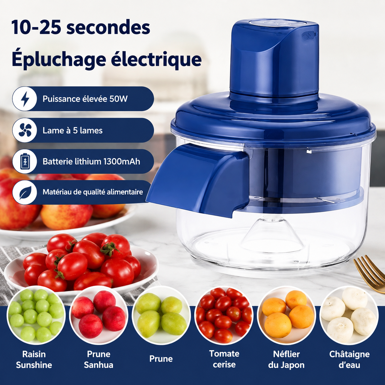 🍇 Éplucheur Électrique Multifonction — Épluchage Rapide et Sans Effort