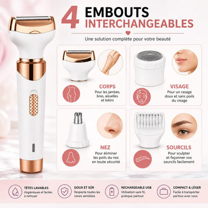 RASOIR ÉLECTRIQUE 4 EN 1 — Beauté Complète, Sans Fil