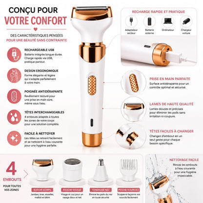 RASOIR ÉLECTRIQUE 4 EN 1 — Beauté Complète, Sans Fil