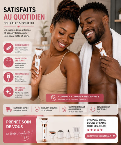 RASOIR ÉLECTRIQUE 4 EN 1 — Beauté Complète, Sans Fil